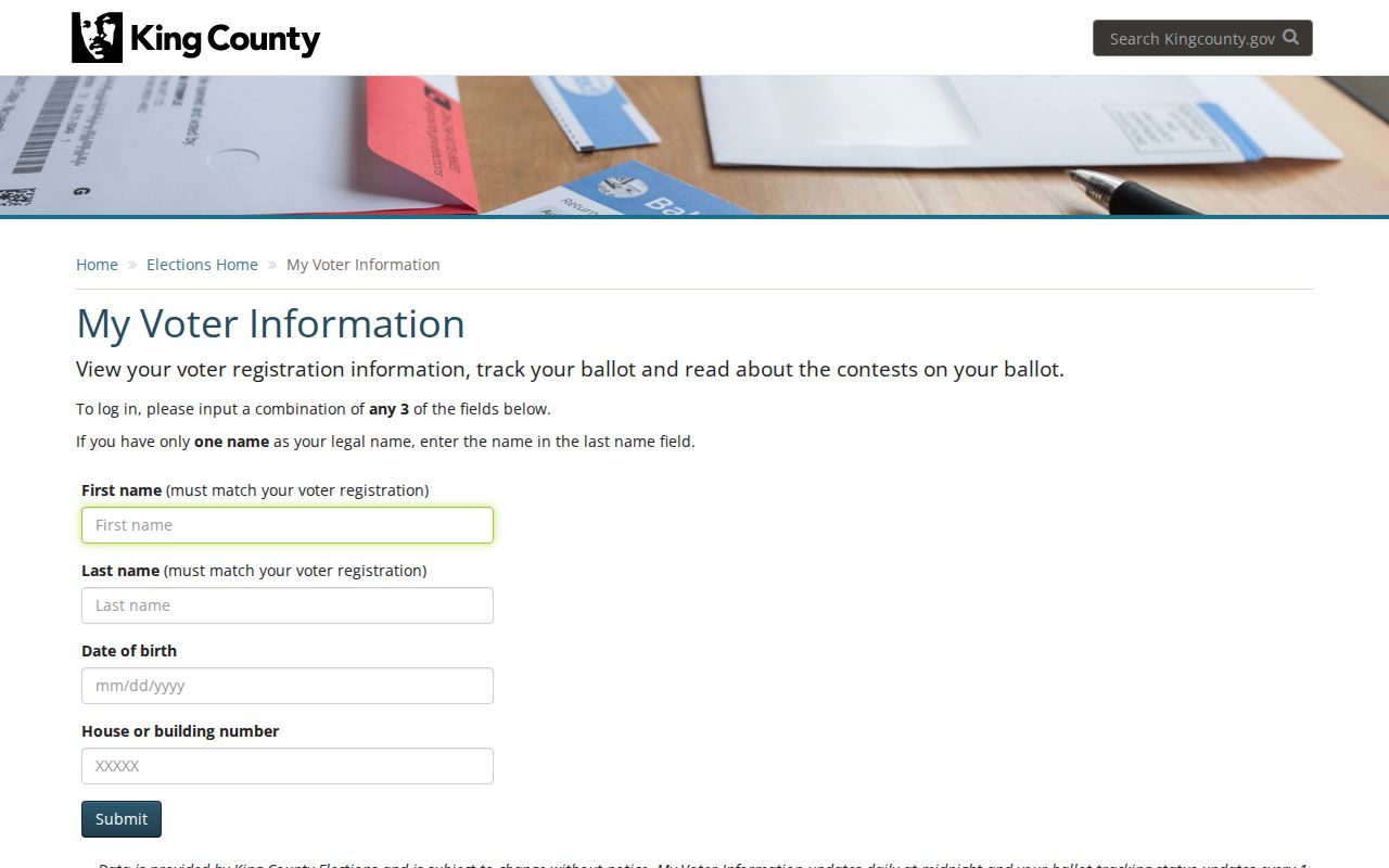 Issaquah voter registration lookup fields in King County My Voter Information