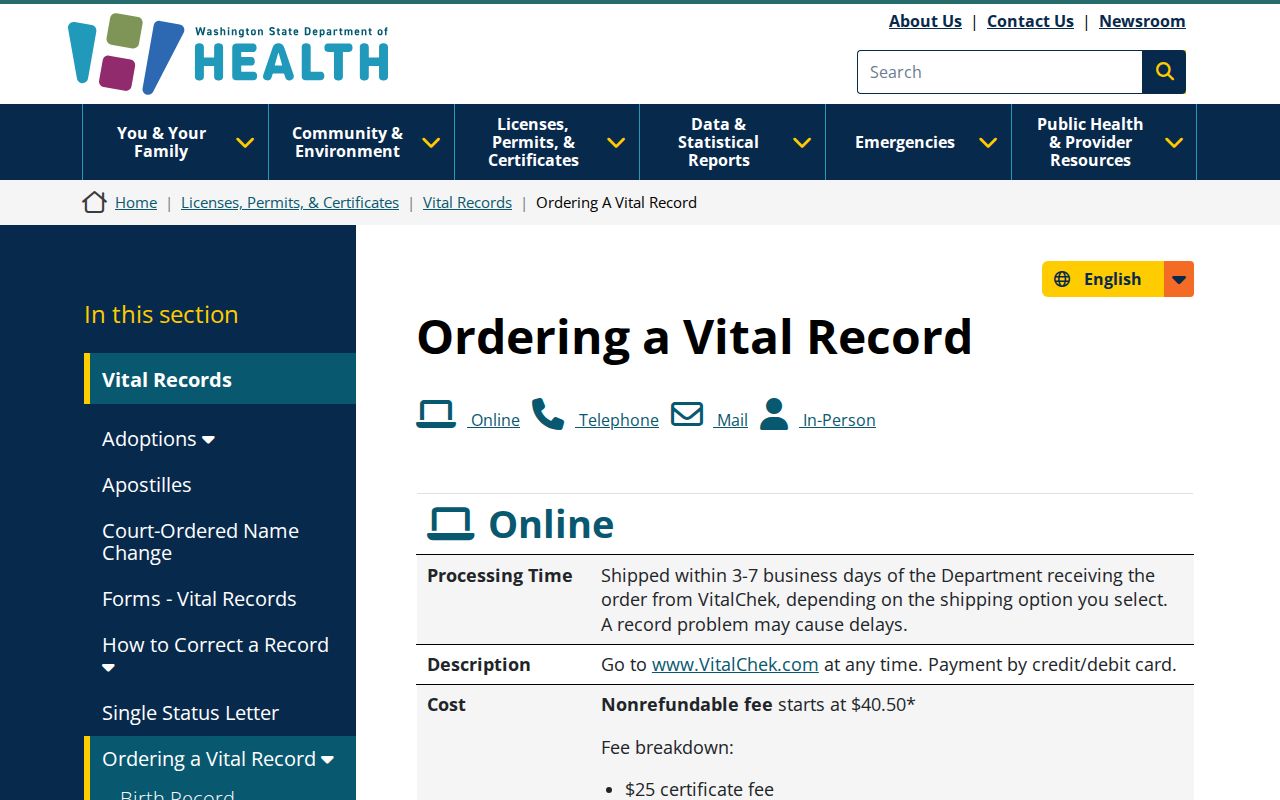 Issaquah public records Washington vital record ordering